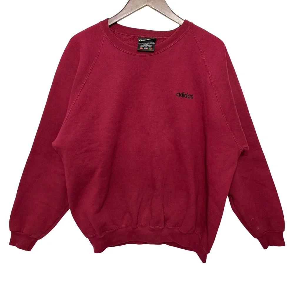 Vintage‎ Adidas Sweatshirt Mens Large Maroon Burgundy Raglan Made in USA 90s L